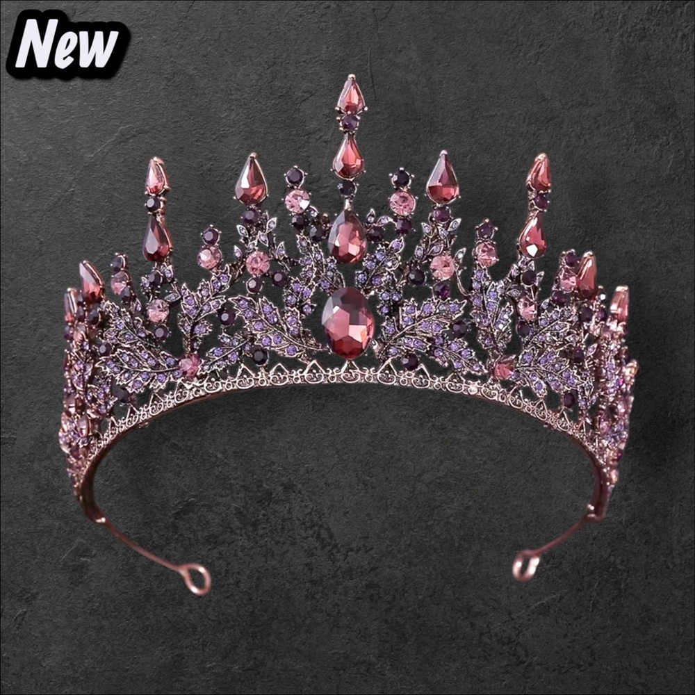 NEW Baroque Bronze Violet Crystal Crown – Luxury Rhinestone Tiara Headpiece
